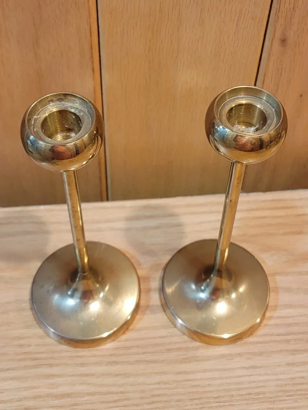 Elegant Heavy Pair of Vintage Solid Brass Taper Candlestick Holders 8